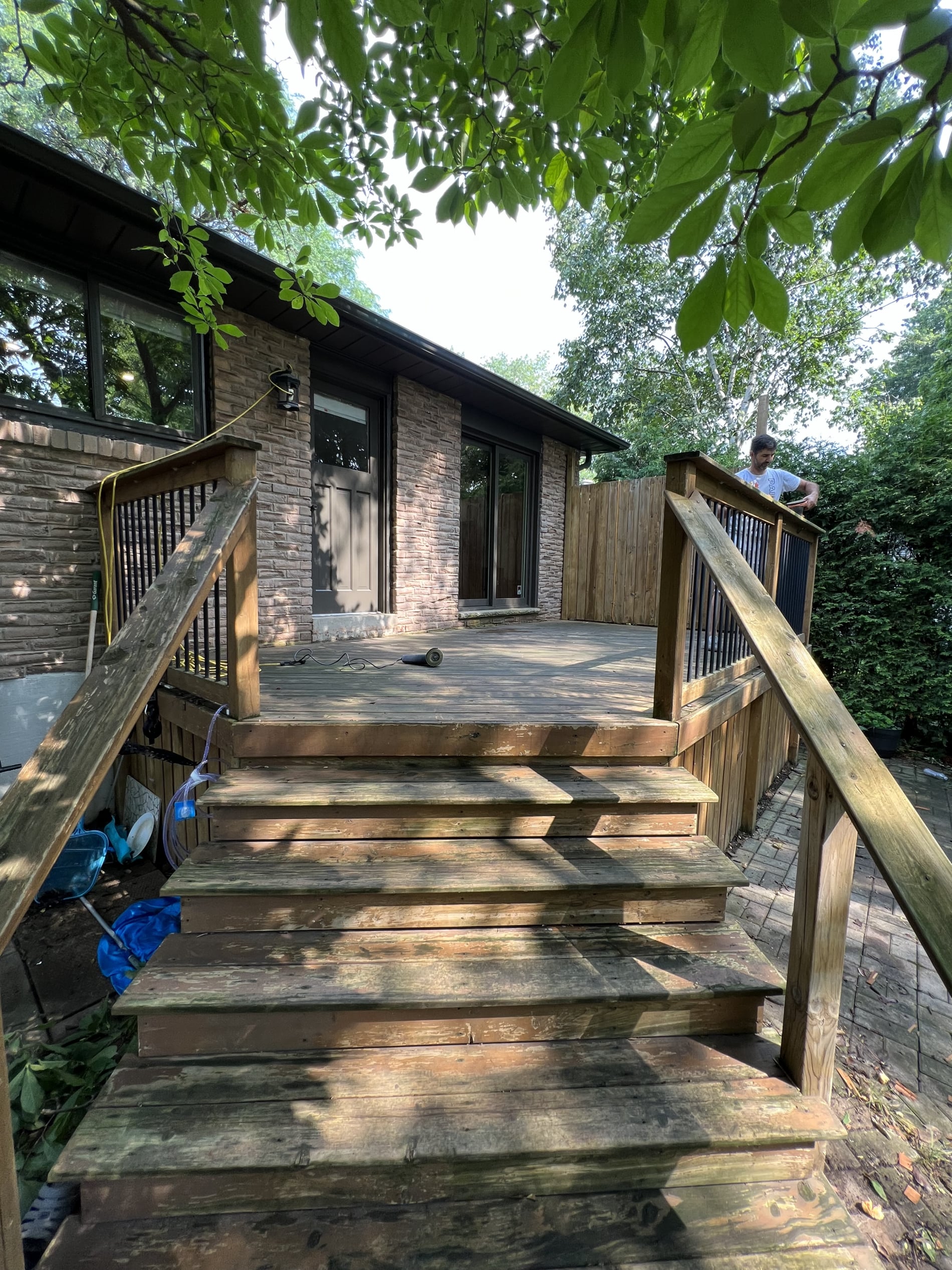 Before algae treatment, sanding and staining